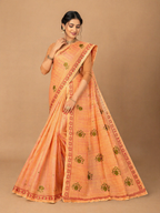 Pure Cotton Stitch work Saree| Orange