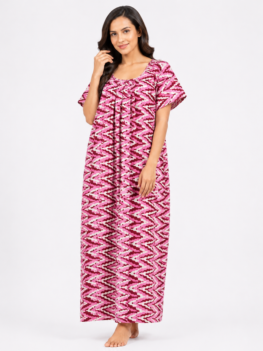 Pure Cotton Half Sleeve Nighty | Pink