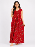 Pure Cotton Sleeveless Nighty | Red