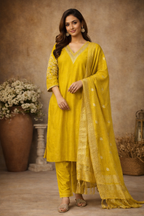 5XL SIZE| Premium Silk 3 Pieces Stitched Kurti/Salwar Suit| Yellow