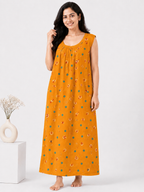 Pure Cotton Sleeveless Nighty | Yellow
