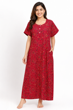 Pure Cotton designer Nighty | Red