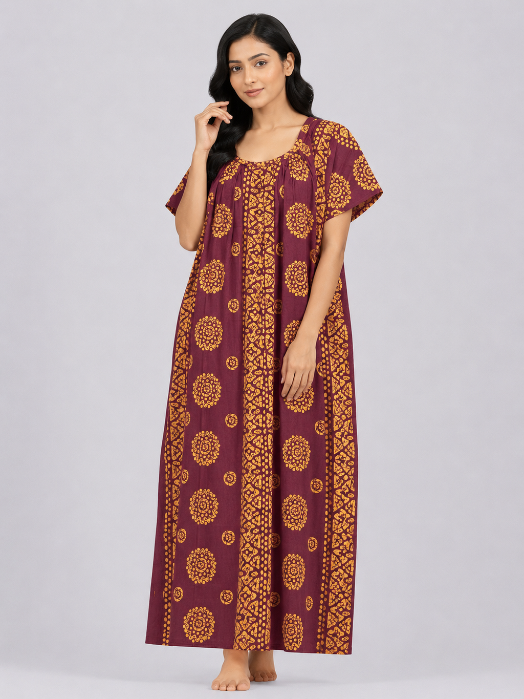 Pure Cotton Half Sleeve Nighty | Purple