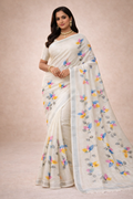 Hand Print Resham Kota Saree| White