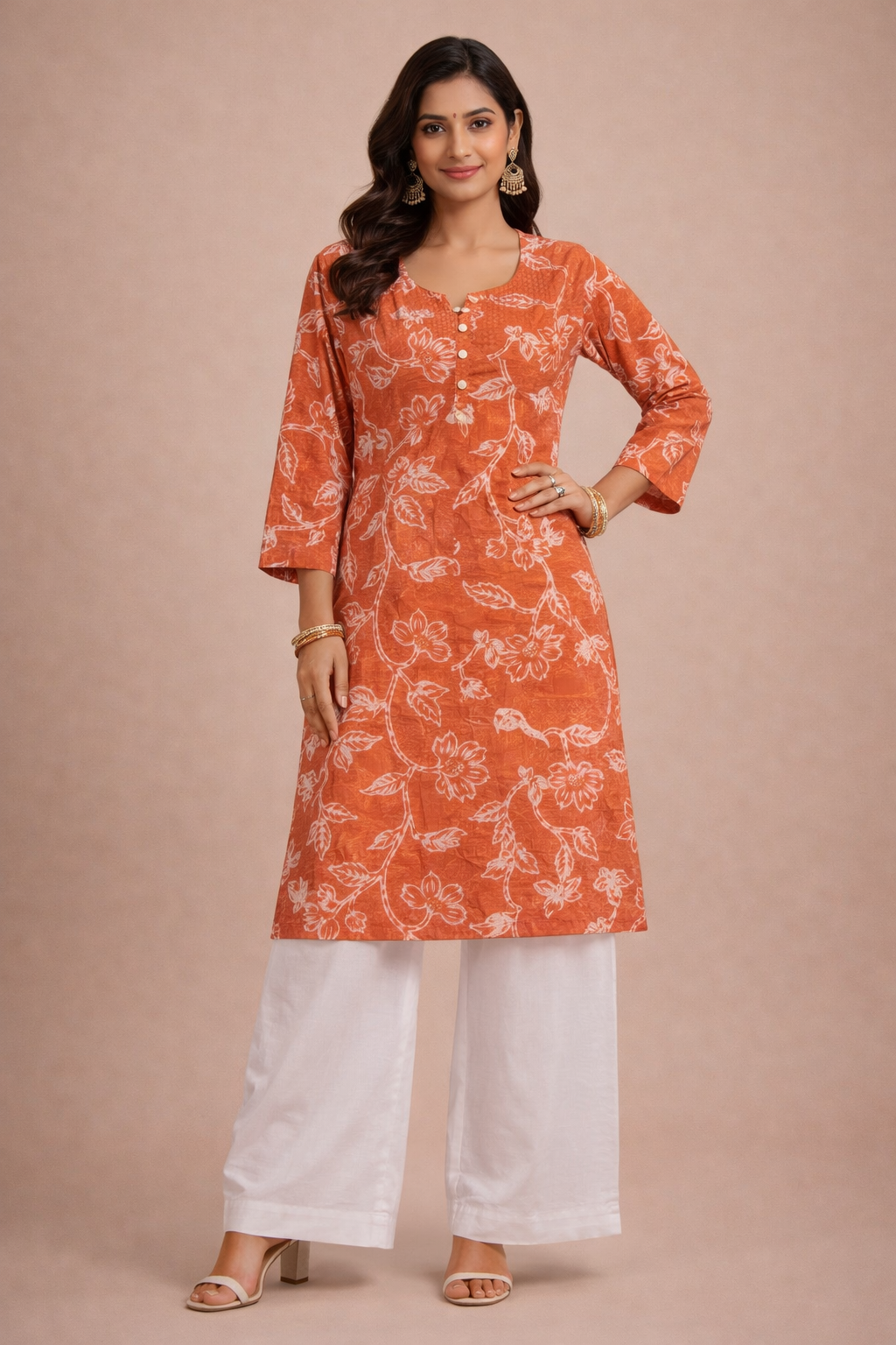 3XL Size| Premium Cotton Printed Kurti | Orange