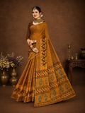 Pure Cotton Stitch work Saree| Golden Yellow