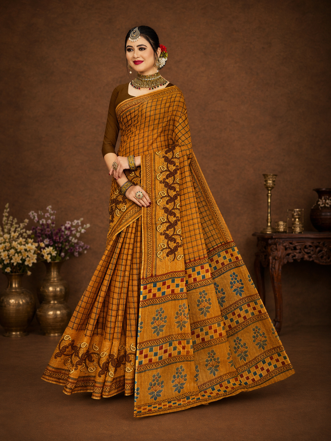 Pure Cotton Stitch work Saree| Golden Yellow