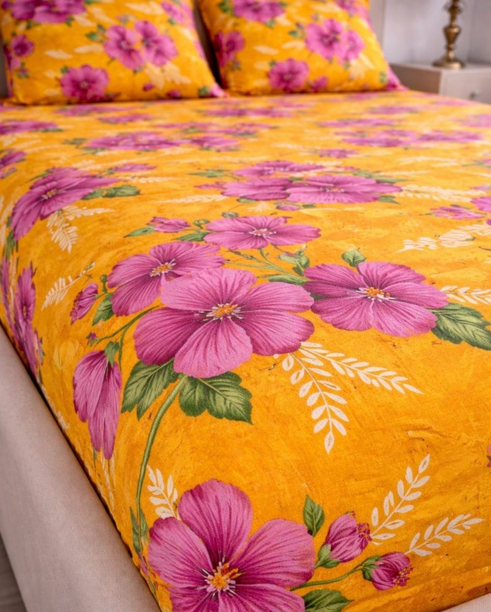 Priya| Budget Cotton Queen Sheet Set (6ft x 7ft)|Yellow