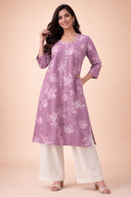 3XL Size| Premium Cotton Printed Kurti | Lavender Blue
