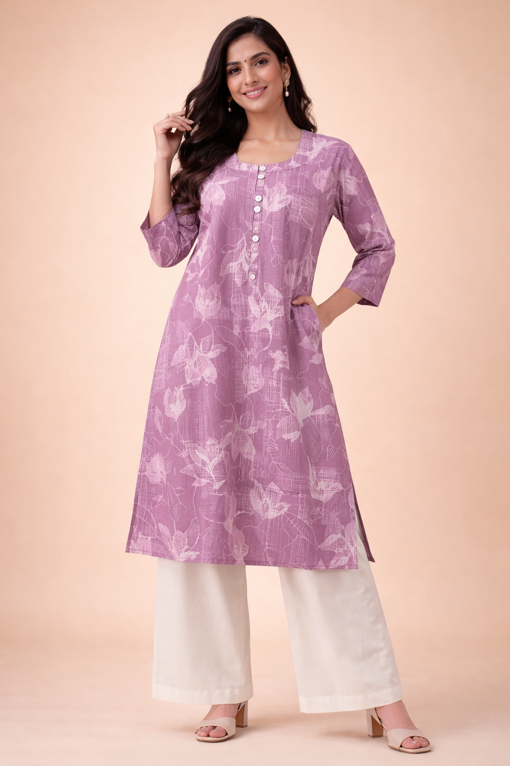 3XL Size| Premium Cotton Printed Kurti | Lavender Blue