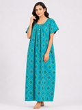 XXL Size | Pure Cotton Half Sleeve Nighty | Teal Blue