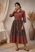 XL Size| Cotton Azrak Printed Frock Pattern Collar Gown/one piece| Red