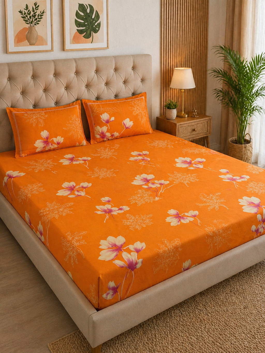 Vani|Queen Cotton Bed Set (6ft x 7ft)| Yellow