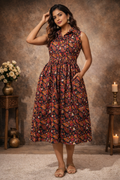 XL Size| Cotton Azrak Printed Frock Pattern Collar Gown/one piece| Black
