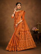 Pure Cotton Stitch work Saree| Orange