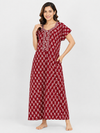 Pure Cotton Half Sleeve Allen Cut Nighty | Red
