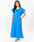 Pure Cotton Half Sleeve Allen Cut Nighty | Blue