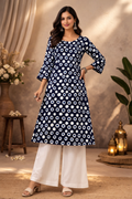 3XL Size| Basic Cotton Printed Kurti | Blue