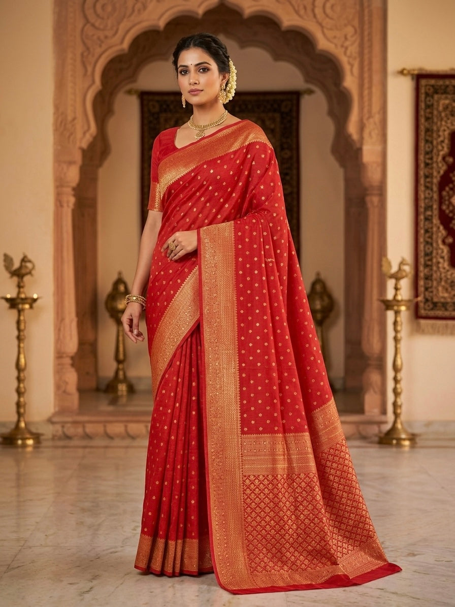 Khaddi Benarasi Silk Saree| Red