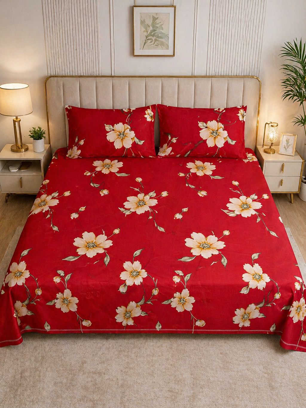 SUPER SATAN| 9x9' Premium Sateen Cotton King Bed sheet | Red