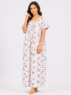 Pure Cotton Half Sleeve Nighty | White
