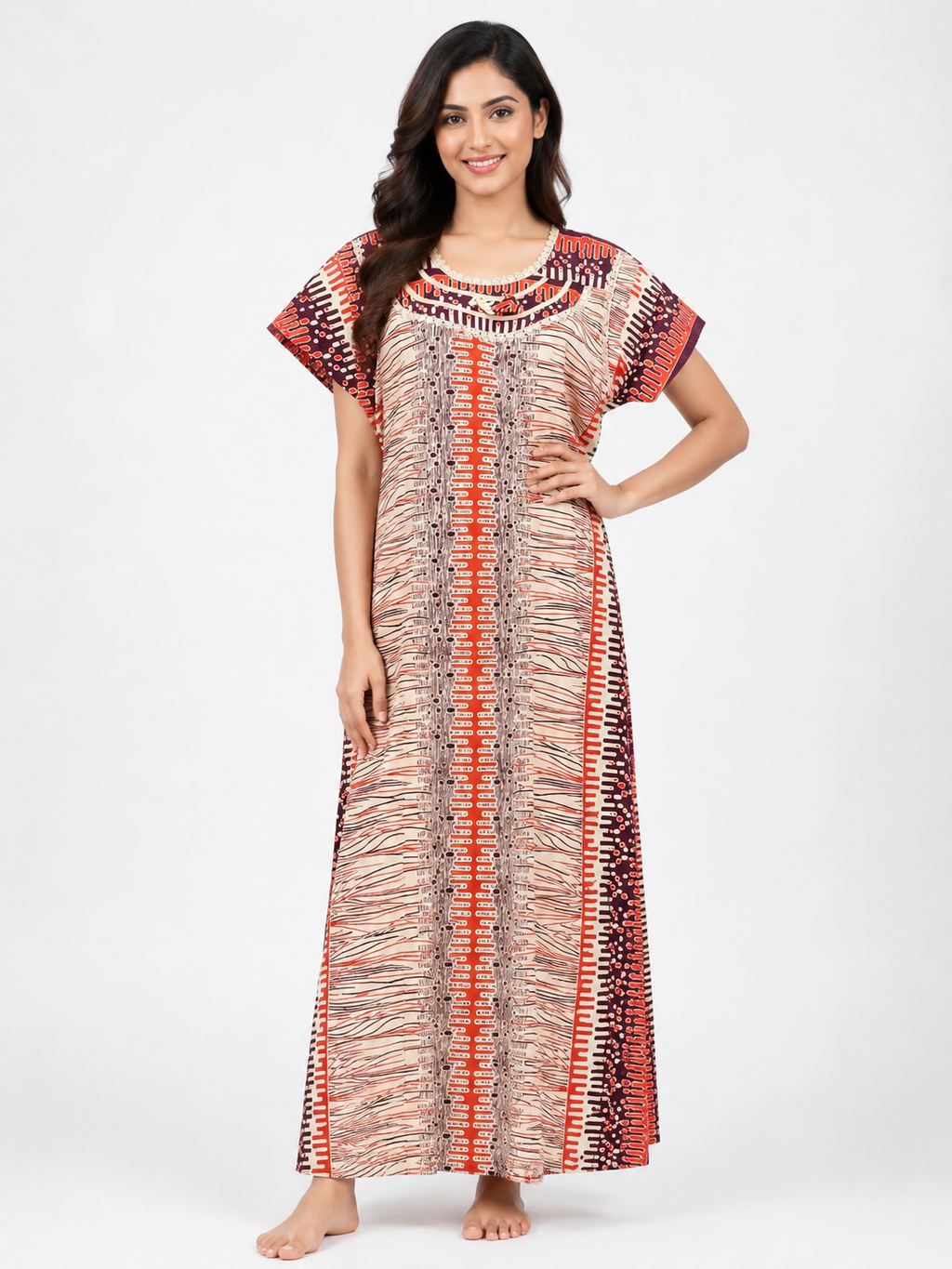 Pure Cotton Half Sleeve Allen Cut Nighty | Peach