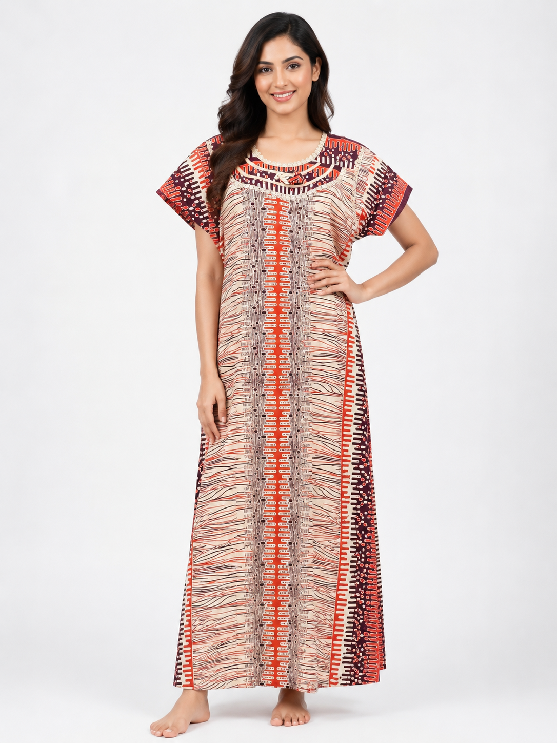 Pure Cotton Half Sleeve Allen Cut Nighty | Peach