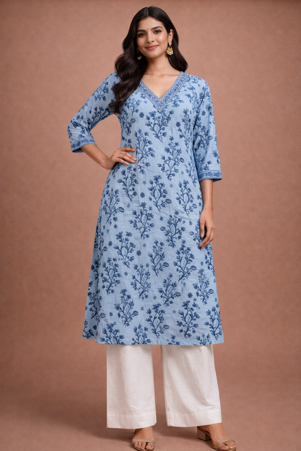 M Size| Premium Cotton Printed Kurti | Blue