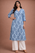 M Size| Premium Cotton Printed Kurti | Blue