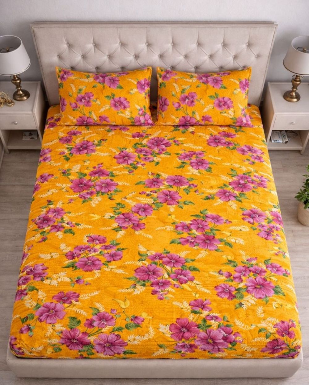 Priya| Budget Cotton Queen Sheet Set (6ft x 7ft)|Yellow