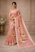 Hand Print Resham Kota Saree| Peach