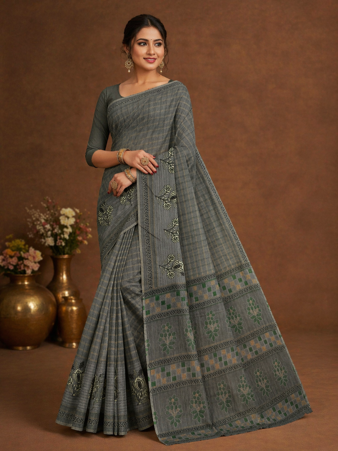 Pure Cotton Stitch work Saree| Grey