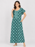 Pure Cotton Half Sleeve Allen Cut Nighty | Green