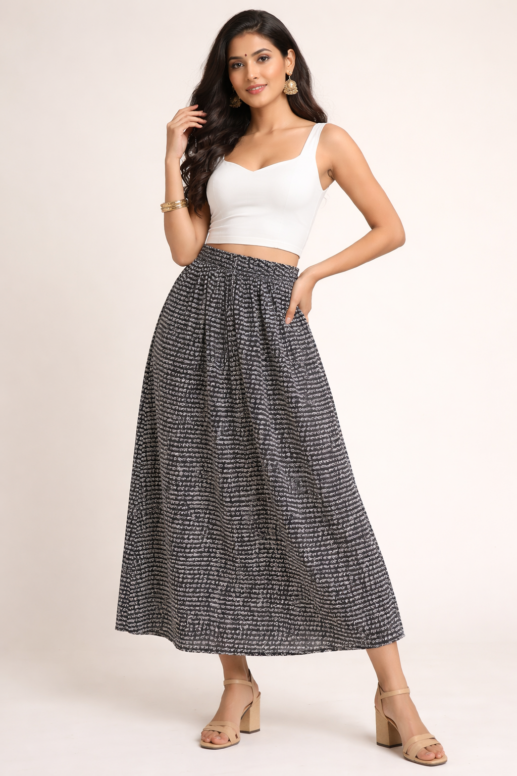 Ladies Cotton Printed Skirt| Black