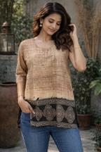 L SIZE |COTTON SHORT AJRAK KURTI | Black
