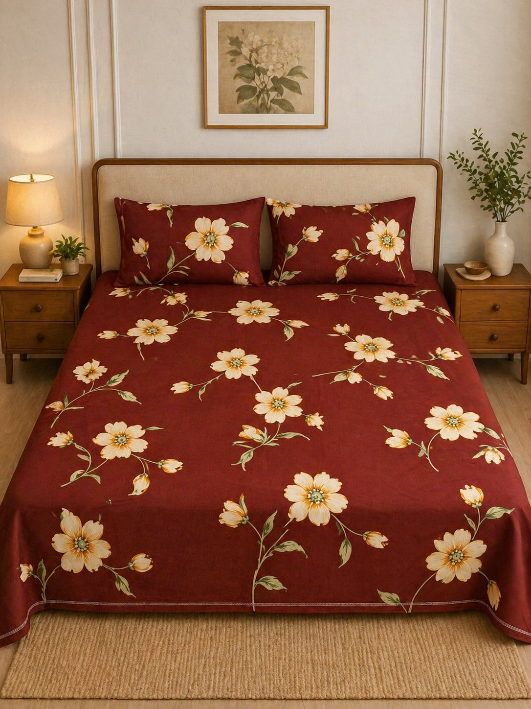 SUPER SATAN| 9x9' Premium Sateen Cotton King Bed sheet | Brown