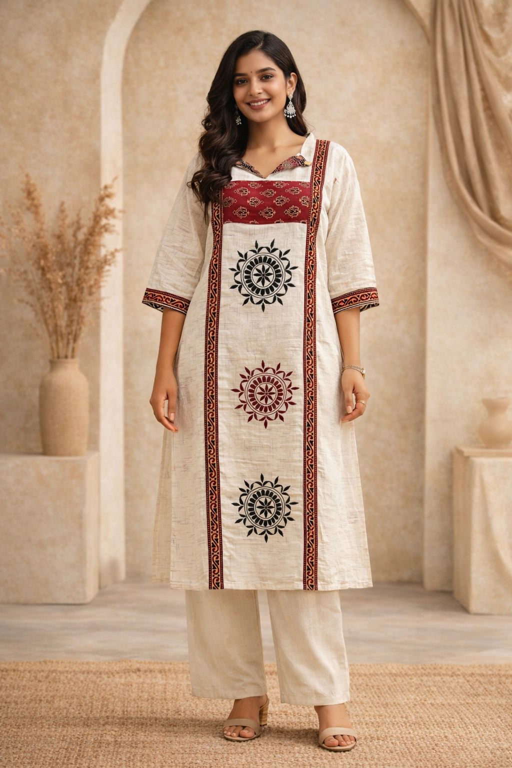 L Size|Cotton Stitched Designer Kurti | White