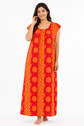 Pure Cotton Half Sleeve Nighty | Orange