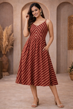 3XL Size| Cotton Azrak Printed Frock Pattern Sleeveless Gown/one piece| Red