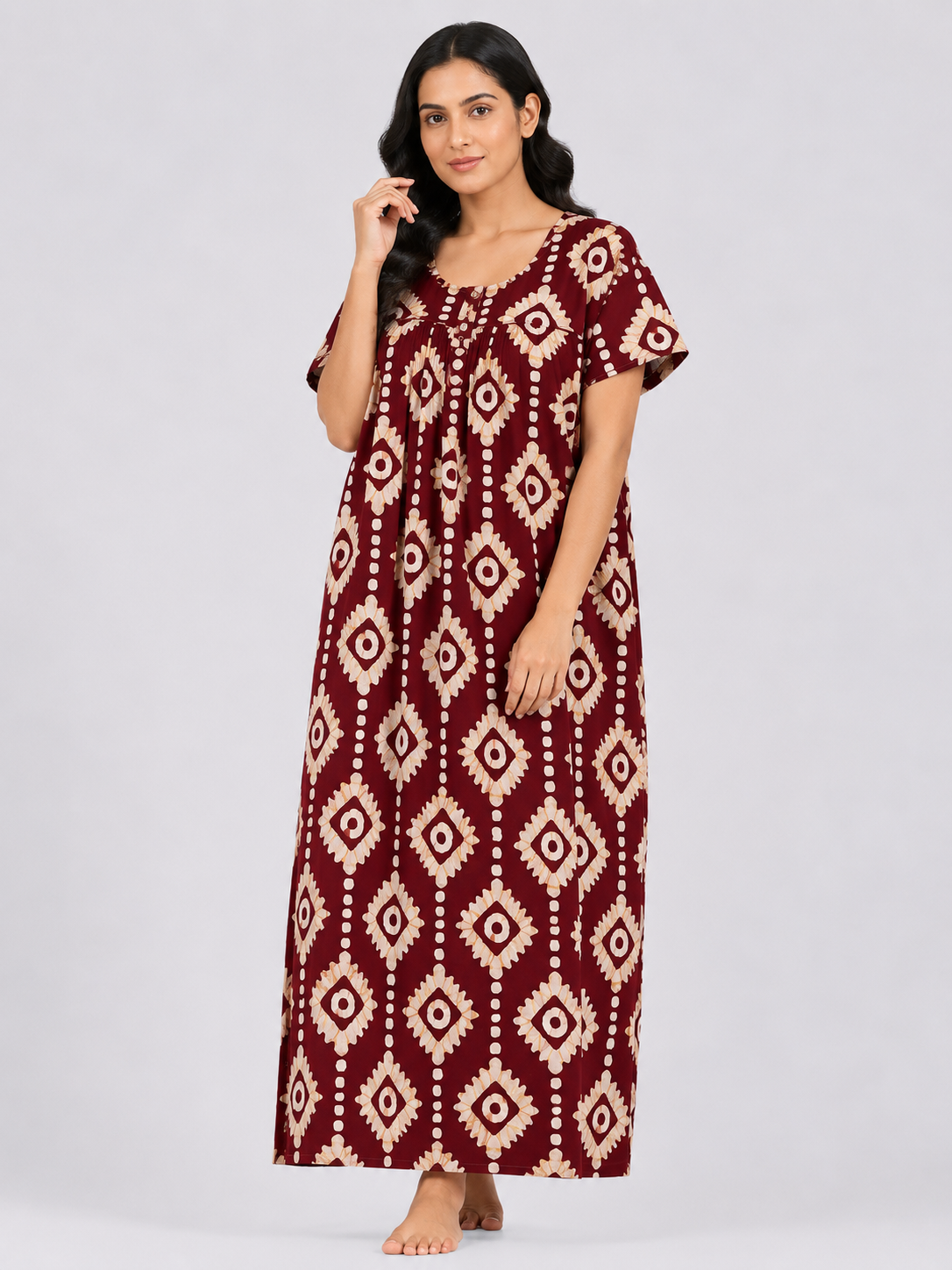 XXL Size | Pure Cotton Half Sleeve Nighty | Red
