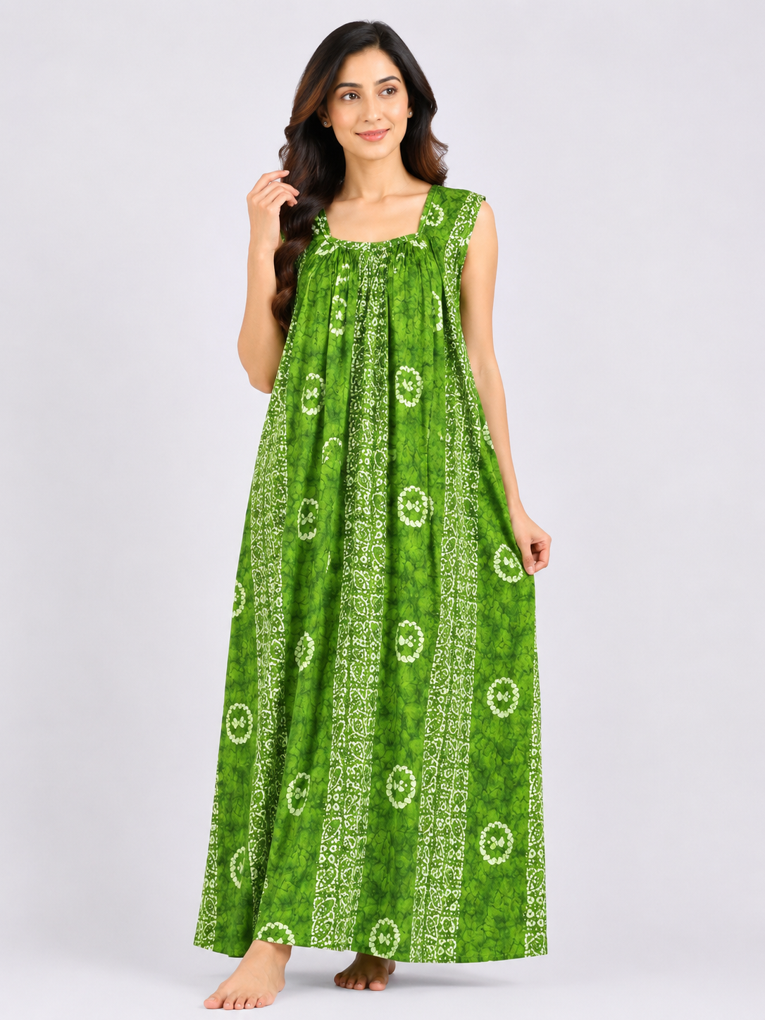 Pure Cotton Sleeveless Nighty | Green