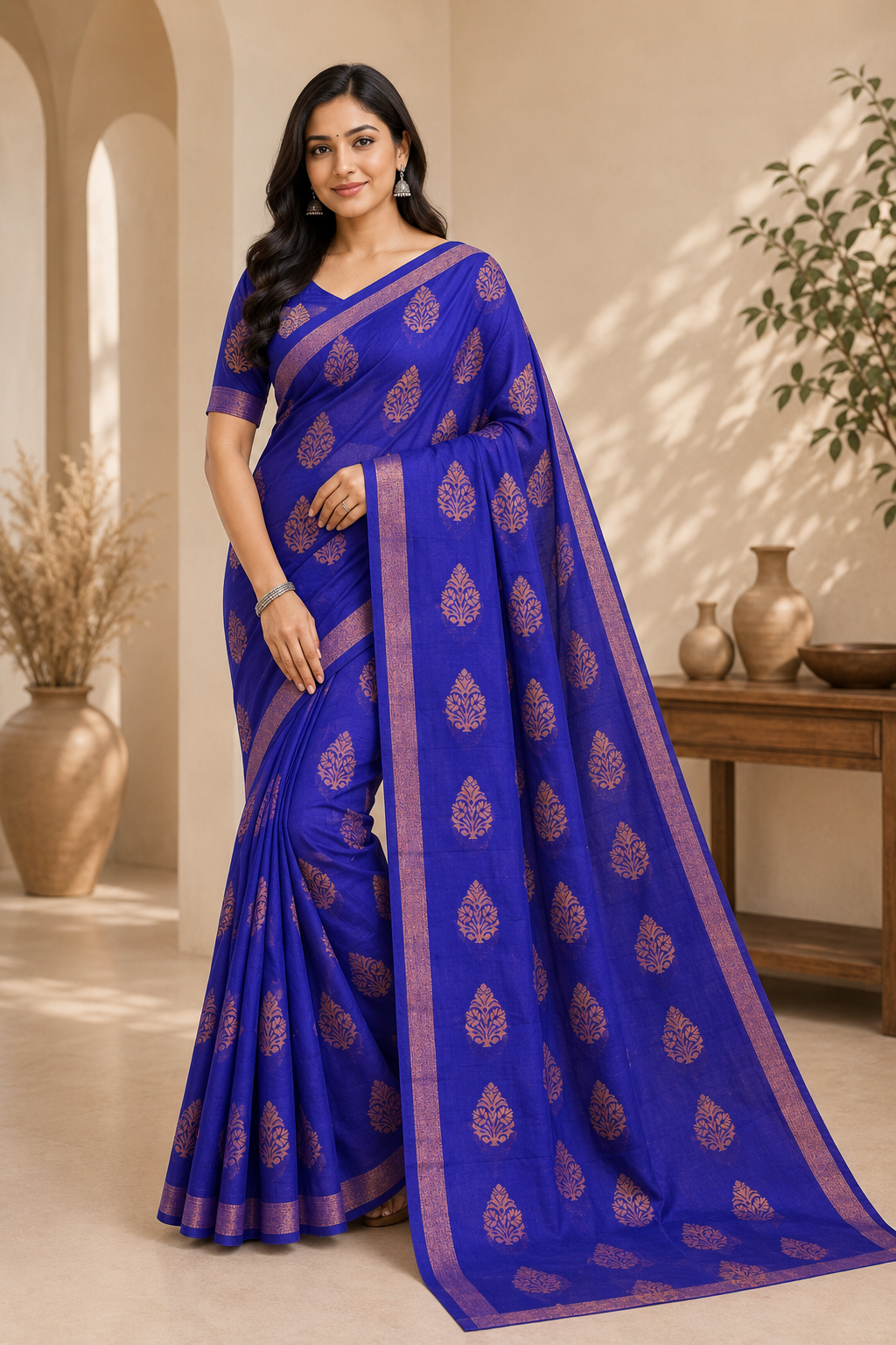 Handloom Saree With Zari Work| Navy Blue