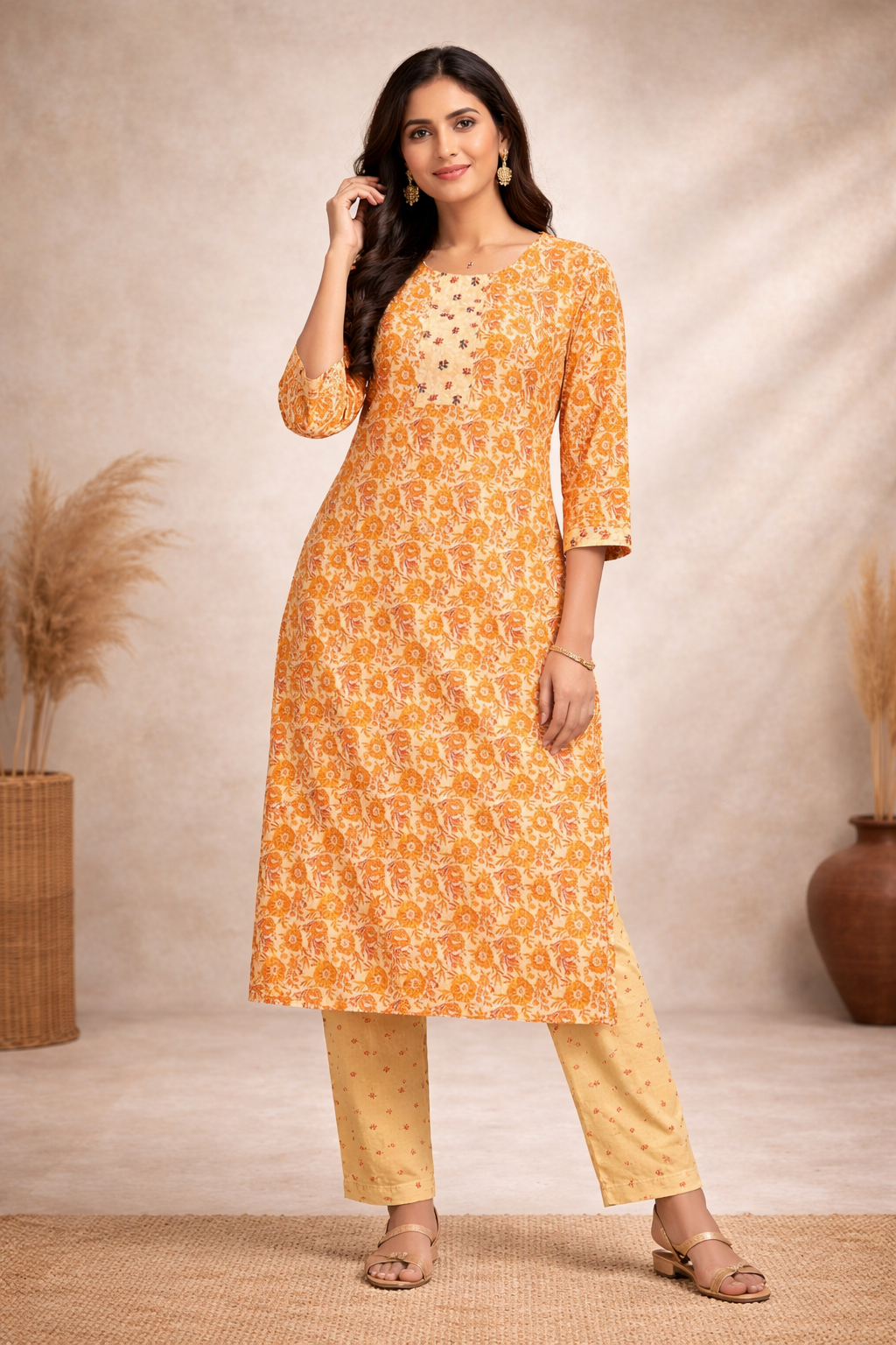 3XL SIZE| Budget Cotton 2 Pieces Print Kurti/Salwar Suit| Yellow