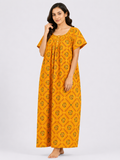 XXL Size | Pure Cotton Half Sleeve Nighty | Yellow