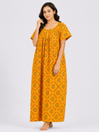 XXL Size | Pure Cotton Half Sleeve Nighty | Yellow