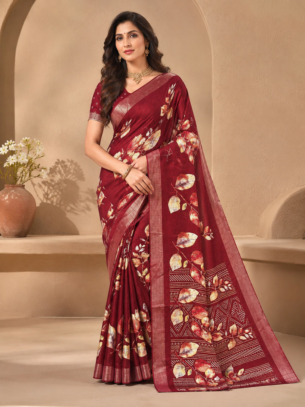 Semi Silk Printed Saree| Red