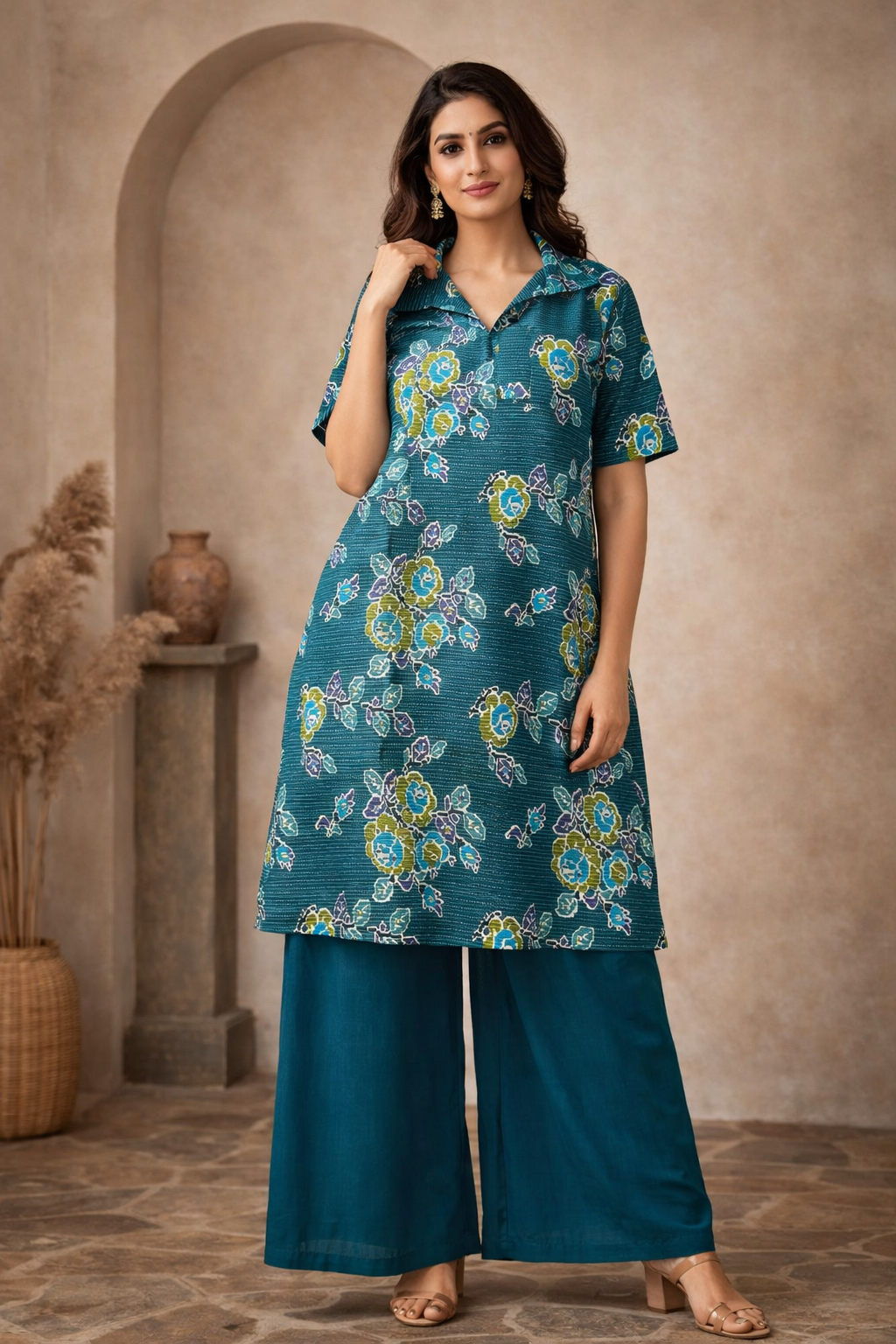 3XL Size| Pure Cotton Printed Kurti With Collar | Blue