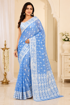 Premium Soft Muslin Saree| Sky Blue