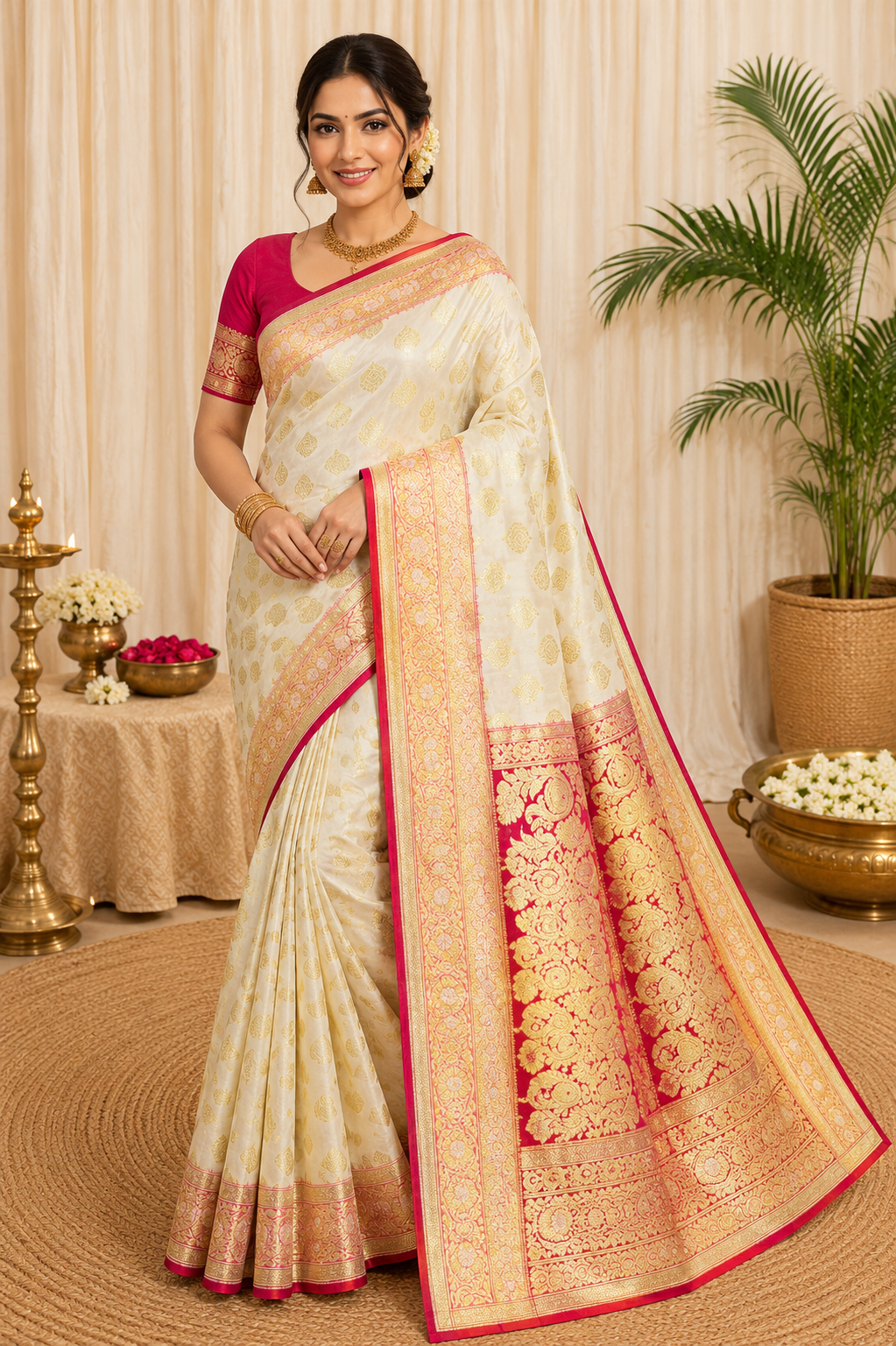 Premium Banarasi Semi Silk Saree| White