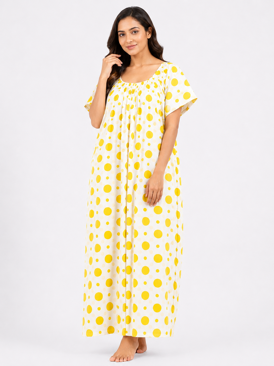 Pure Cotton Half Sleeve Nighty | White